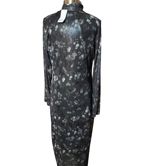 NWT Bar III Alexa Dye Women XL Black Gray Metallic Sheer Maxi Dress Career - Picture 1 of 16